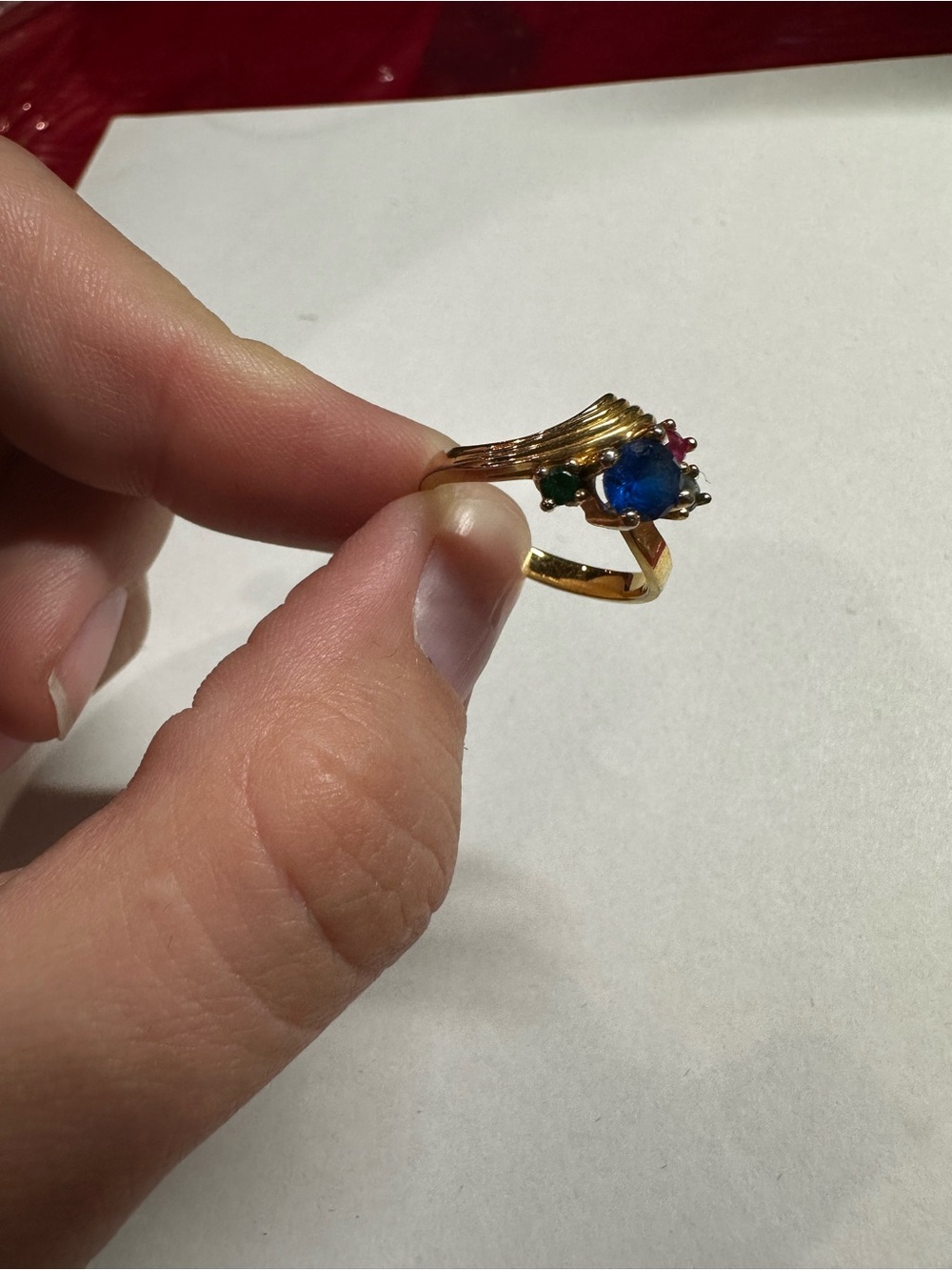 Vintage BZ SAMPLE Gold Tone Multi Color Gemstone Family Birthstone Ring Size 6.7